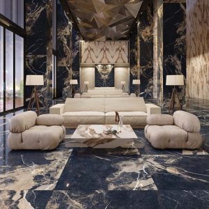 Modern Black Glossy Marble Effect Wall & Floor Gres Porcelain Tile 60x120 Pierre EnergieKer