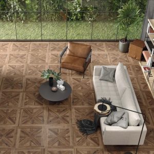 Brown Parquet Wood Effect Floor Porcelain Tile 75x75 Volte Nogal