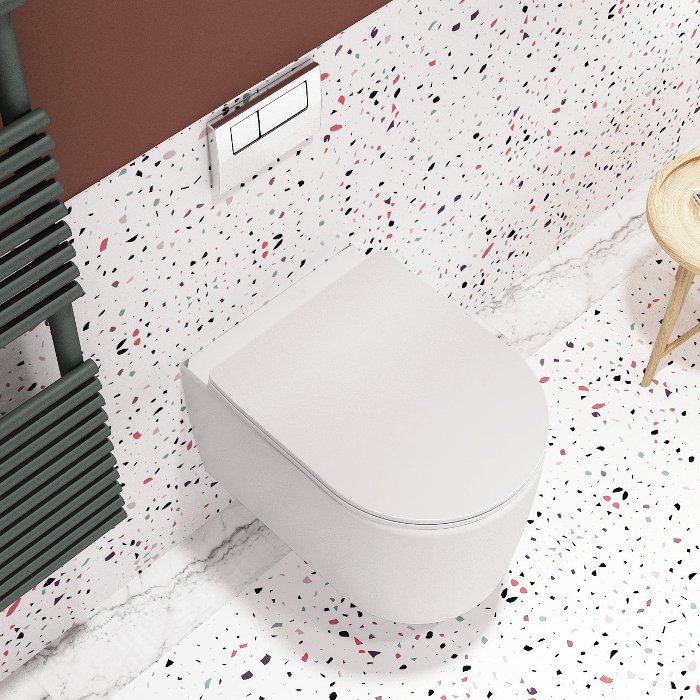 Italian Semicircular Wall Hung Toilet with Soft Close Slim Seat 35×50 Bea Rimless Olympia