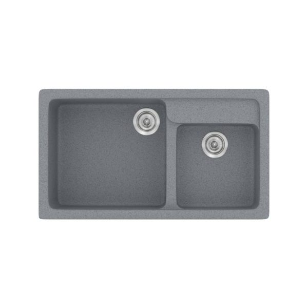 Silver Modern 2 Bowl Composite Kitchen Sink 90x51 Metallic Silver 17 Classic 317 Sanitec