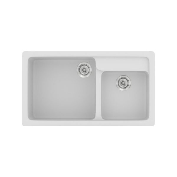 White Modern 2 Bowl Composite Kitchen Sink 90x51 White 00 Classic 317 Sanitec