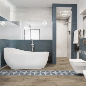 White & Blue Matt Concrete Effect Wall & Floor Gres Porcelain Tile 60x120 Elements Oxygen & Cobalt