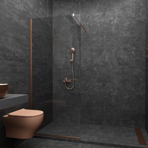 Luxury Rose Gold Wet Room Screen 8mm with Wall Arm Support Nanoskin 200H Orabella Serena