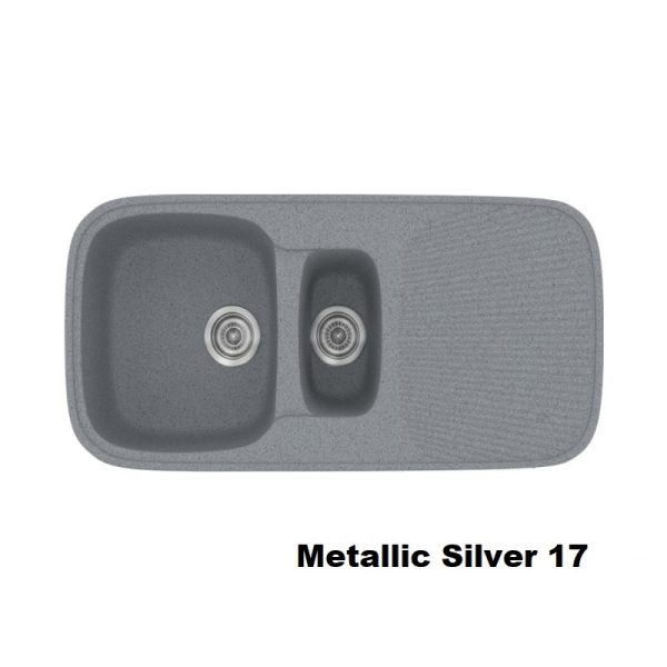 Ασημι γκρι σκουρο νεροχυτης κουζινας διπλος μοντερνος συνθετικος με ποδια 97χ50 Metallic Silver 17 Classic 301 Sanitec