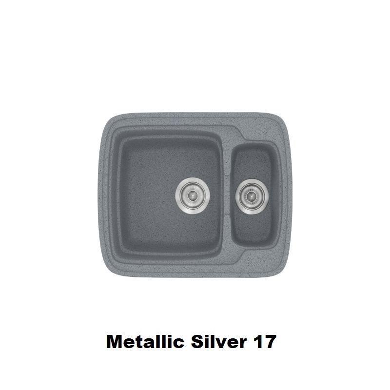 Ασημι μικροι νεροχυτες κουζινας συνθετικοι μοντερνοι διπλοι 60χ51 Metallic Silver 17 Classic 314 Sanitec