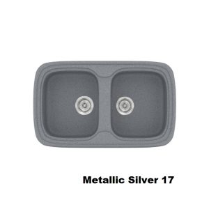 Metalllic Silver Modern 2 Bowl Composite Kitchen Sink 82x50 17 Classic 312 Sanitec