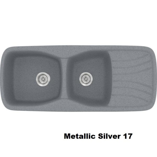 Silver Modern 2 Bowl Composite Kitchen Sink with Drainer 120x51 17 Classic 311 Sanitec