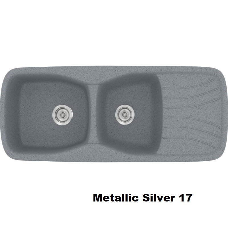 Silver Modern 2 Bowl Composite Kitchen Sink with Drainer 120×51 17 Classic 311 Sanitec