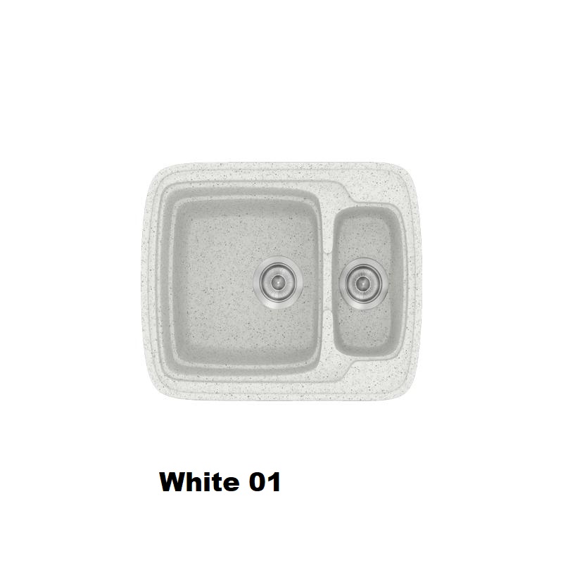 Ασπροι μικροι νεροχυτες κουζινας συνθετικοι με δυο γουρνες 60χ51 White 01 Classic 314 Sanitec