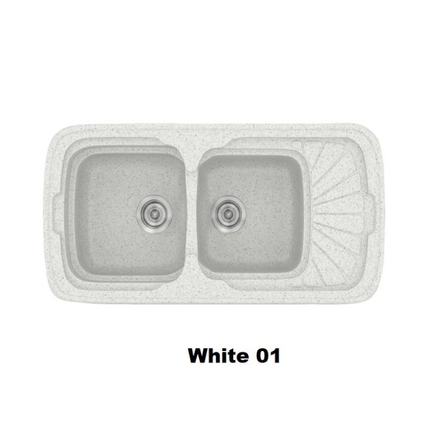 White Crispy Modern 2 Bowl Composite Kitchen Sink with Small Drainer 01 96x51 Classic 304 Sanitec