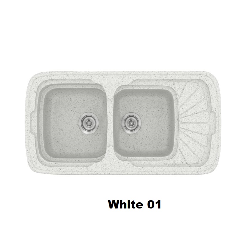 White Crispy Modern 2 Bowl Composite Kitchen Sink with Small Drainer 01 96×51 Classic 304 Sanitec