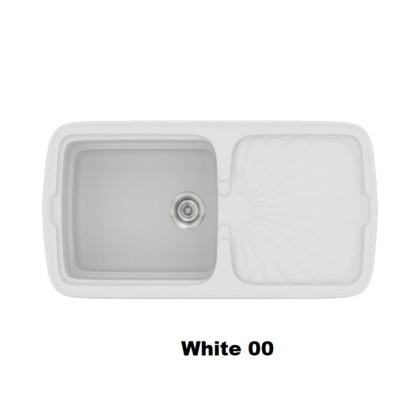 White Modern 1 Bowl Composite Kitchen Sink with Drainer 96x51 00 Classic 306 Sanitec