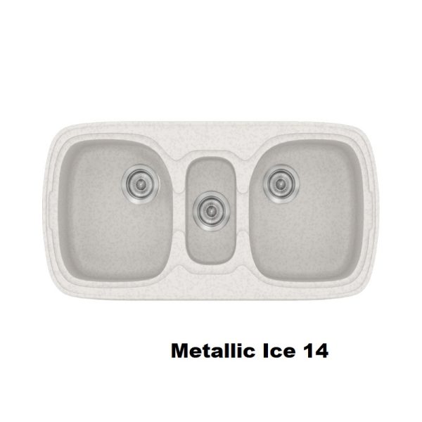 Λευκοι συνθετικοι νεροχυτες κουζινας με 3 γουρνες 94χ51 μοντερνοι Metallic Ice 14 Classic 303 Sanitec