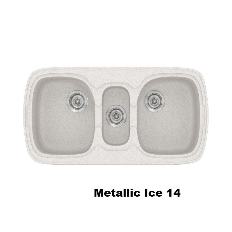 Ασπροι συνθετικοι νεροχυτες κουζινας με 3 γουρνες 94χ51 μοντερνοι Metallic Ice 14 Classic 303 Sanitec
