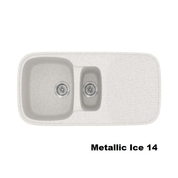 White Composite Kitchen Sink with Drainer Modern 1,5 Bowl 97x50 Metallic Ice 14 Classic 301 Sanitec