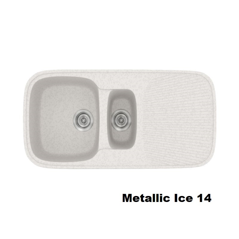 White Composite Kitchen Sink with Drainer Modern 1,5 Bowl  97×50 Metallic Ice 14 Classic 301 Sanitec