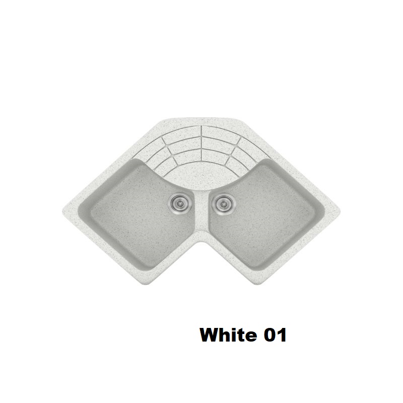 Ασπρος γωνιακος νεροχυτης για την κουζινα συνθετικος μοντερνος διπλος White 01 Classic 310 Sanitec