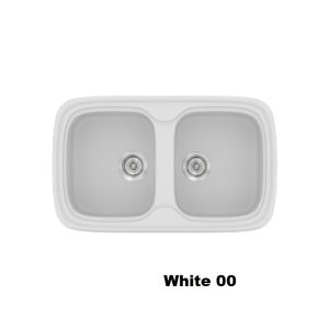 Ασπρος συνθετικος μοντερνος νεροχυτης κουζινας με δυο γουρνες 82χ50 White 00 Classic 312 Sanitec