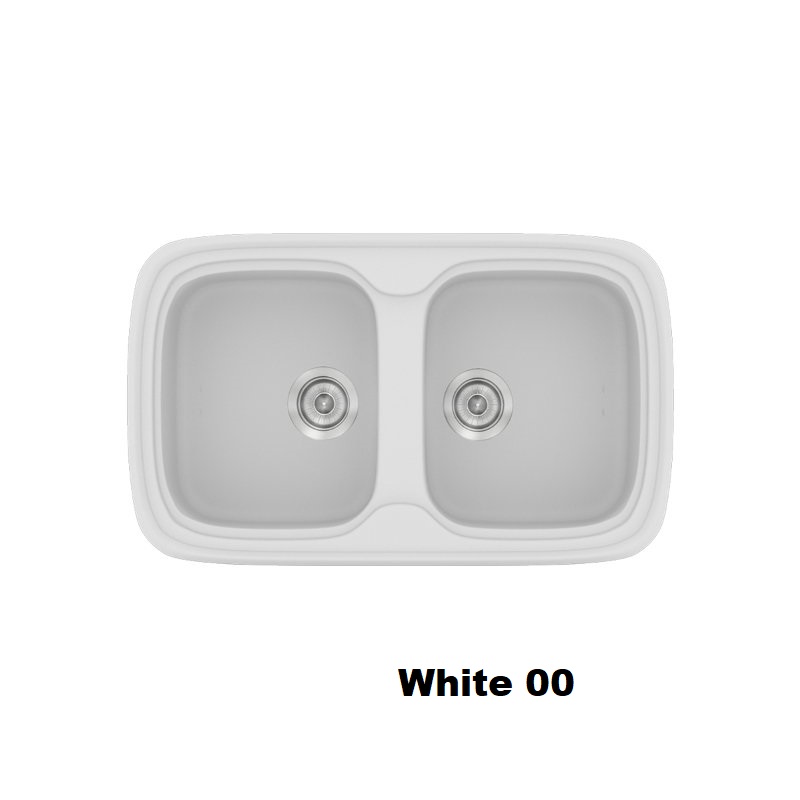 Ασπρος μοντερνος συνθετικος νεροχυτης κουζινας με δυο γουρνες 82χ50 White 00 Classic 312 Sanitec
