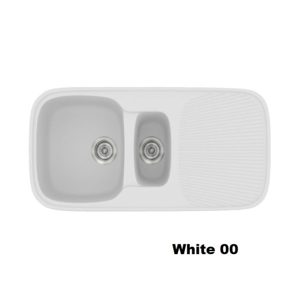Λευκος συνθετικος νεροχυτης κουζινας μοντερνος με δυο γουρνες και ποδια 97χ50 White 00 Classic 301 Sanitec