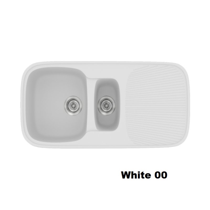 Ασπρος μοντερνος συνθετικος νεροχυτης κουζινας με δυο γουρνες και ποδια 97χ50 White 00 Classic 301 Sanitec