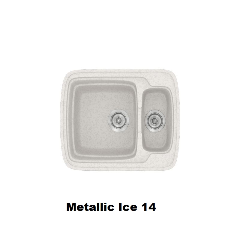 Ασπρος μοντερνος συνθετικος νεροχυτης κουζινας μικρος με 1,5 γουρνες 60χ51 Metallic Ice 14 Classic 314 Sanitec