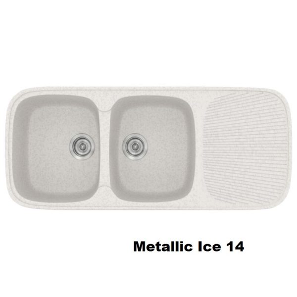 Ασπρος συνθετικος νεροχυτης κουζινας με δυο γουρνες και μαξιλαρι 116χ50 μοντερνος Metallic Ice 14 Classic 300 Sanitec