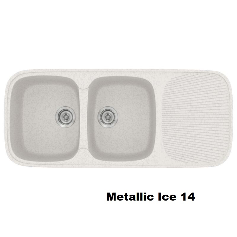 Ασπρος νεροχυτης κουζινας με δυο γουρνες και μαξιλαρι 116χ50 μοντερνος Metallic Ice 14 Classic 300 Sanitec