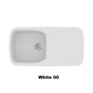 Λευκος συνθετικος νεροχυτης κουζινας μοντερνος με μια γουρνα και μαξιλαρι 97χ51 White 00 Classic 308 Sanitec
