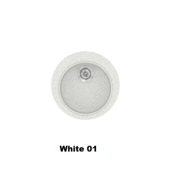 Ασπρος στρογγυλος συνθετικος νεροχυτης κουζινας με μια γουρνα 48 εκατοστων διαμετρου White 01 Classic 316 Sanitec