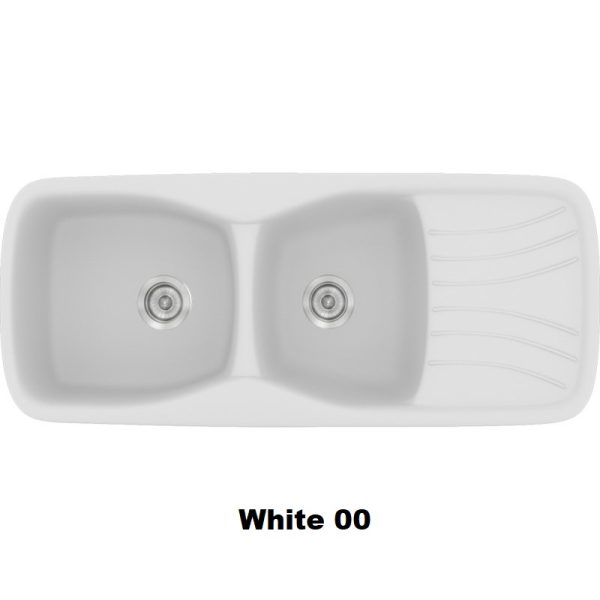 Λευκος συνθετικος νεροχυτης κουζινας με δυο γουρνες και ποδια μεγαλος 120χ51 White 00 Classic 311 Sanitec