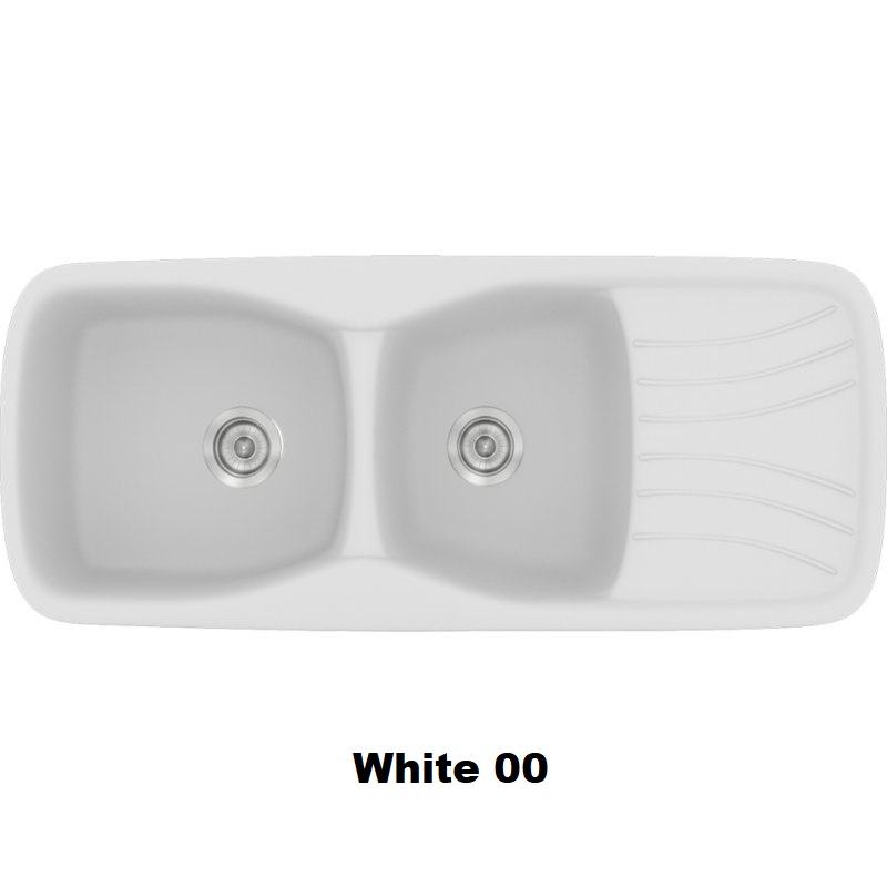 White Modern 2 Bowl Composite Kitchen Sink with Drainer 120×51 00 Classic 311 Sanitec