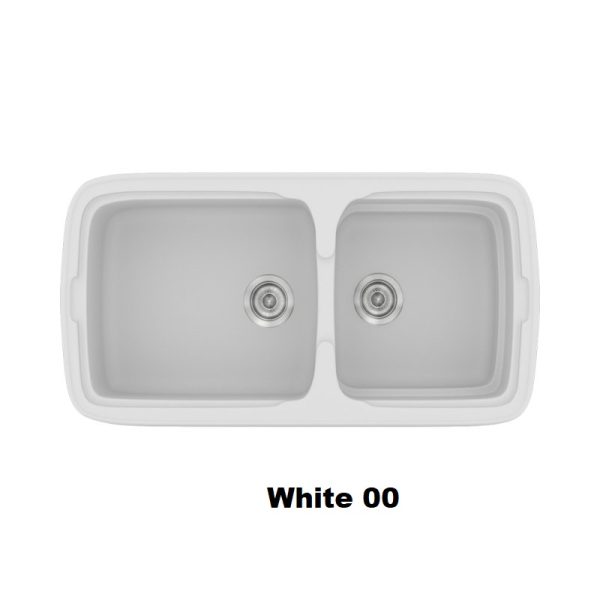 Λευκος συνθετικος νεροχυτης κουζινας με δυο γουρνες μοντερνος 96χ51 White 00 Classic 305 Sanitec