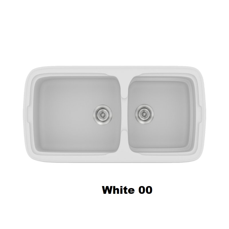 Ασπρος συνθετικος νεροχυτης κουζινας με δυο γουρνες μοντερνος 96χ51 White 00 Classic 305 Sanitec