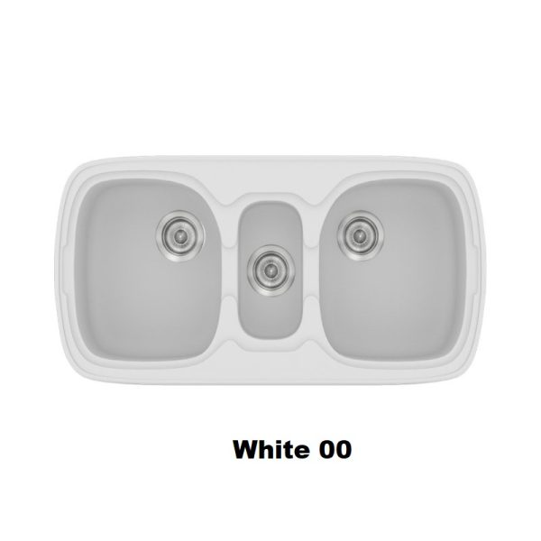 Λευκος συνθετικος νεροχυτης κουζινας με τρεις γουρνες 94χ51 μοντερνος White 00 Classic 303 Sanitec
