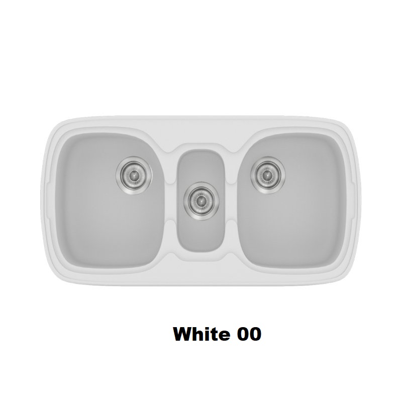 Ασπρος συνθετικος νεροχυτης κουζινας με τρεις γουρνες 94χ51 μοντερνος White 00 Classic 303 Sanitec