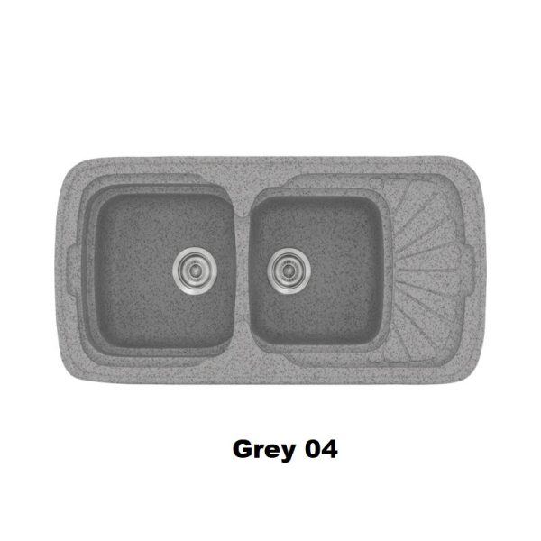 Grey Modern 2 Bowl Composite Kitchen Sink with Small Drainer 04 96x51 Classic 304 Sanitec