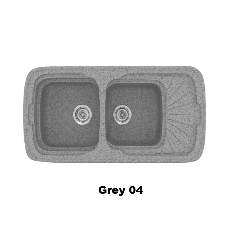 Grey Modern 2 Bowl Composite Kitchen Sink with Small Drainer 04 96×51 Classic 304 Sanitec
