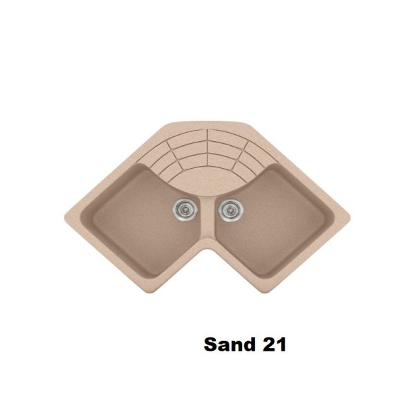 Γωνιακοι συνθετικοι νεροχυτες μοντερνοι με 2 γουρνες και μικρο μαξιλαρι μπεζ αμμου Sand 21 Classic 310 Sanitec