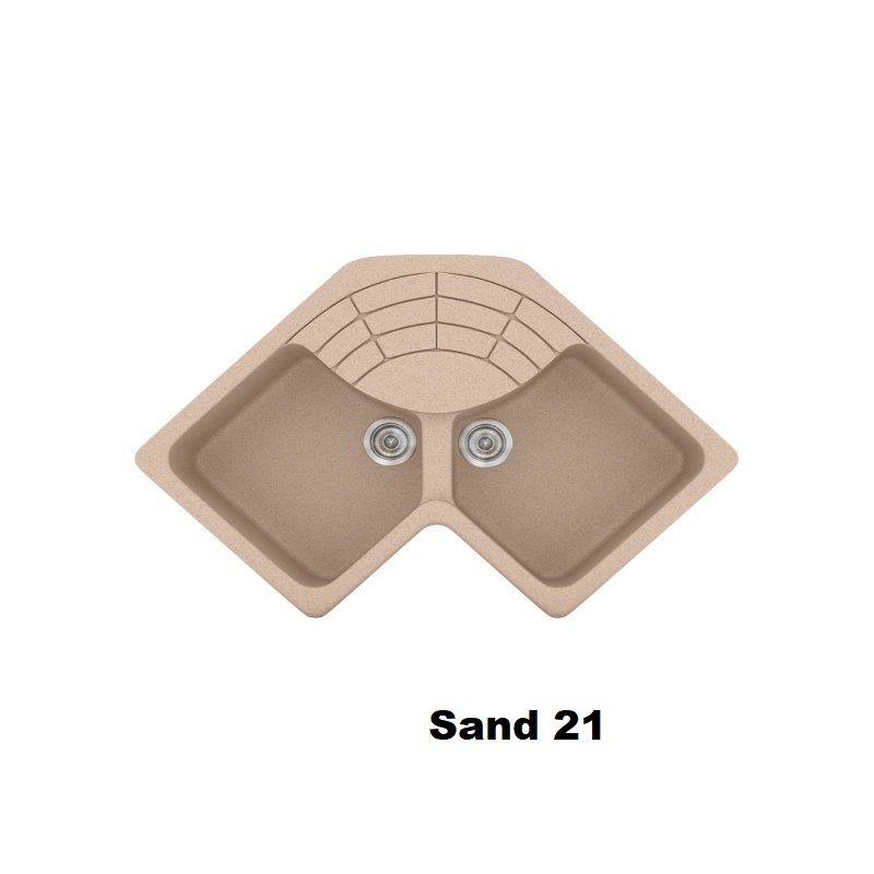 Sand Modern 2 Bowl Composite Corner Kitchen Sink with Drainer 83x83x50 21 Classic 310 Sanitec