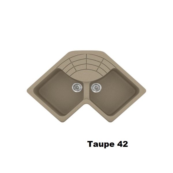 Taupe Modern 2 Bowl Composite Corner Kitchen Sink with Drainer 83x83x50 42 Classic 310 Sanitec