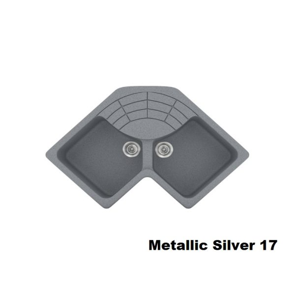 Γωνιακος συνθετικος νεροχυτης μοντερνος με δυο γουρνες ασημι Metallic Silver 14 Classic 310 Sanitec