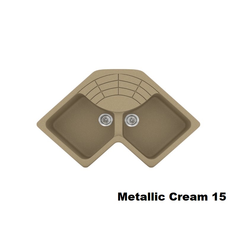 Γωνικοι νεροχυτες για την κουζινα συνθετικοι με δυο γουρνες κρεμ Metallic Cream 15 Classic 310 Sanitec