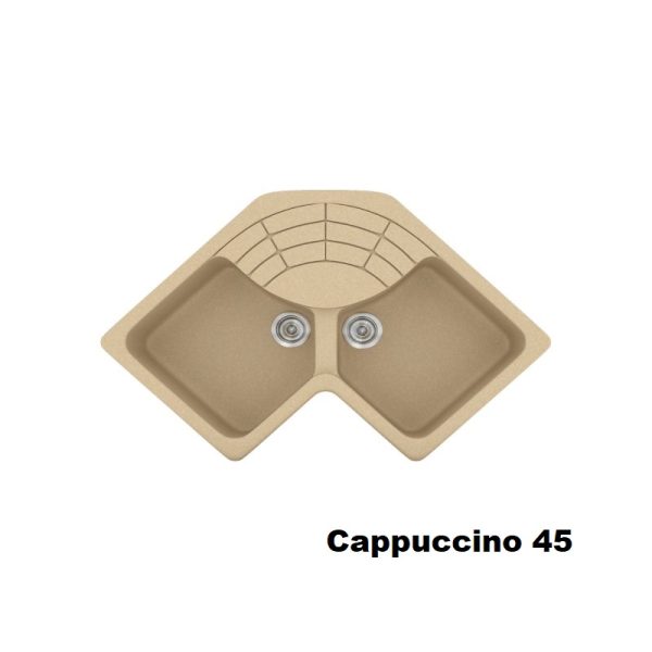 Διπλοι γωνιακοι συνθετικοι νεροχυτες κουζινας με μικρη ποδια μοντερνοι σε χρωμα καπουτσινο Cappuccino 45 Classic 310 Sanitec