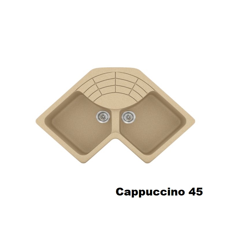 Cappuccino Modern 2 Bowl Composite Corner Kitchen Sink with Drainer 83x83x50 45 Classic 310 Sanitec