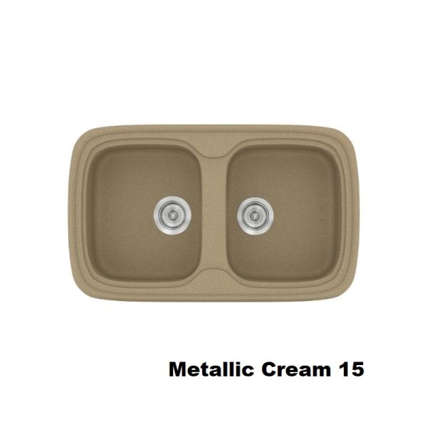 Metallic Cream Modern 2 Bowl Composite Kitchen Sink 82x50 15 Classic 312 Sanitec