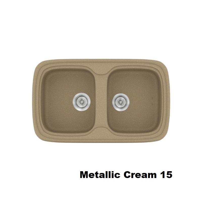 Metallic Cream Modern 2 Bowl Composite Kitchen Sink 82×50 15 Classic 312 Sanitec