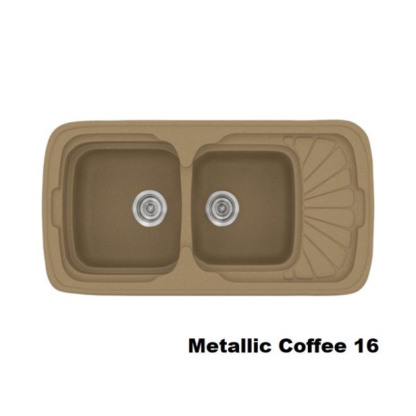 Coffee Brown Modern 2 Bowl Composite Kitchen Sink with Small Drainer 16 96x51 Classic 304 Sanitec