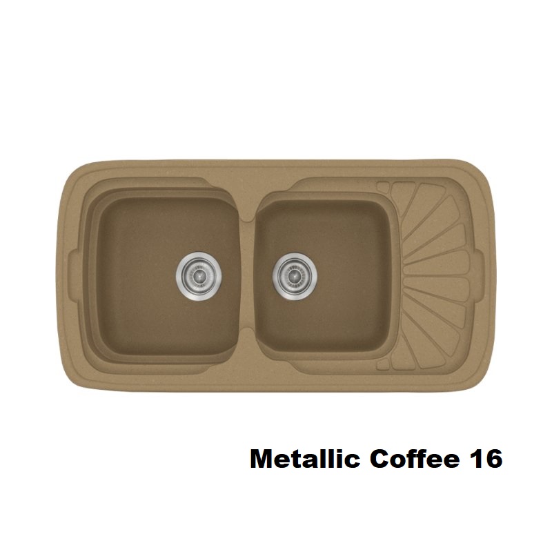 Coffee Brown Modern 2 Bowl Composite Kitchen Sink with Small Drainer 16 96×51 Classic 304 Sanitec