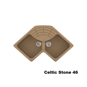 Celtic Stone Brown Modern 2 Bowl Composite Corner Kitchen Sink with Drainer 83x83x50 46 Classic 310 Sanitec